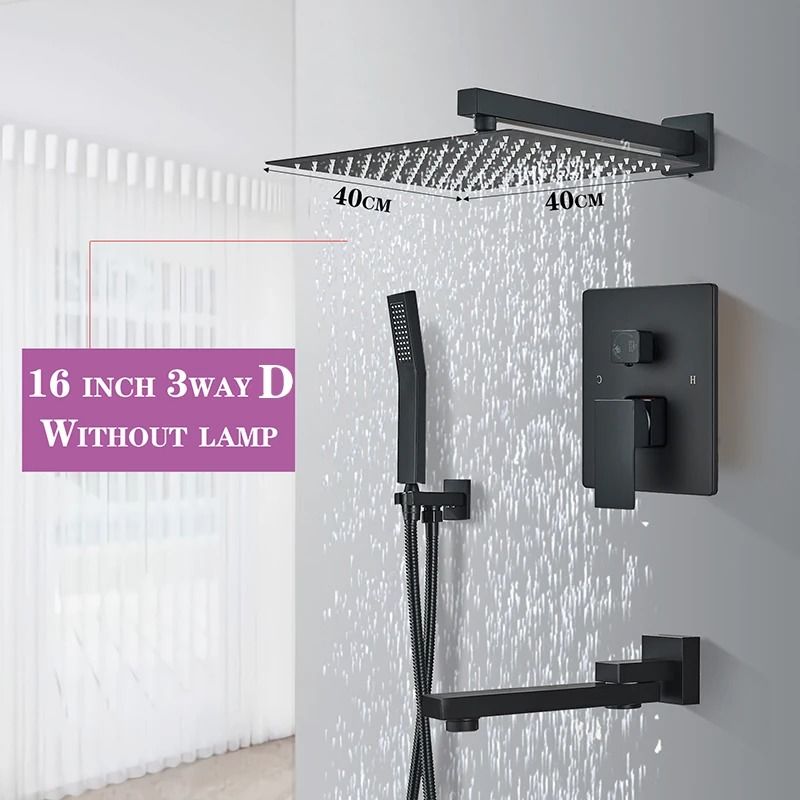 Matte Black rainfall shower set Wall Mounted bathroom shower faucet with LED Shower Head Mixer Tap