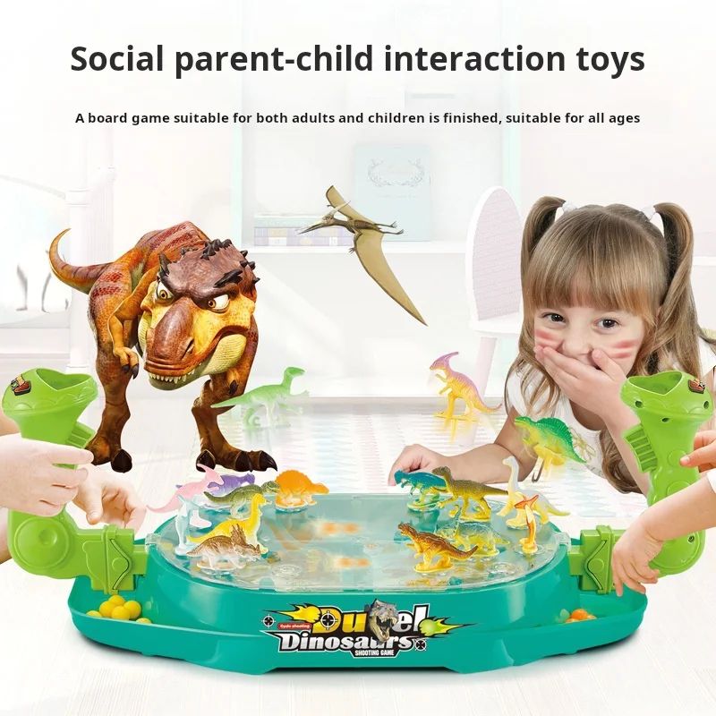 Dino Duel Catapult Board Game (Two-Player Interactive Pinball Catapult Toy)