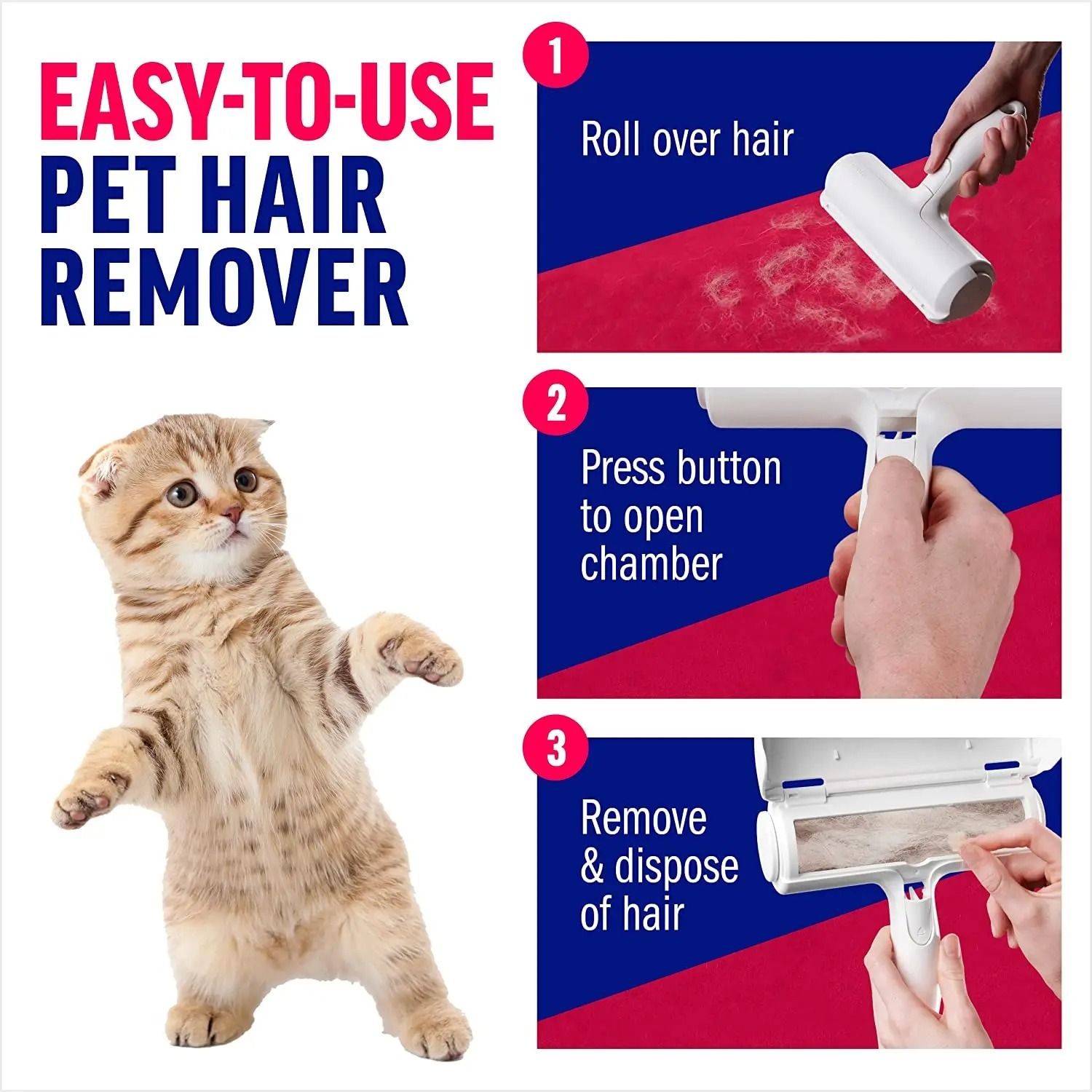 Pet Hair Remover Roller with Self Cleaning Base