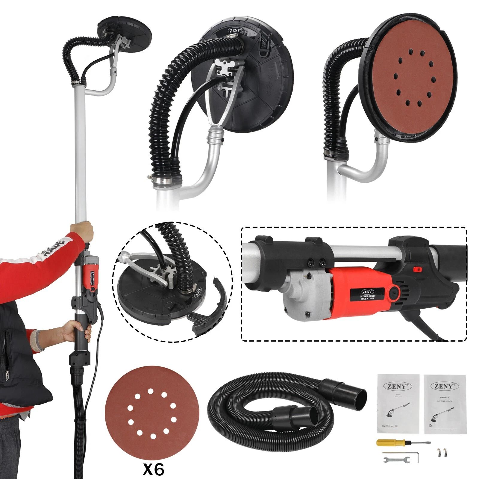Heavy Duty Electric Drywall Sander with 6 Speed Control & Sanding Pads