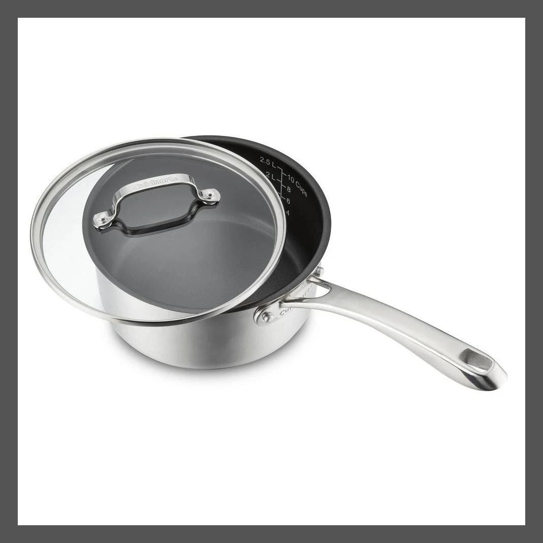 Ceramic Stainless Steel Sauce Pan Set, Silver Cover, Nonstick, Dishwasher Safe, Induction Compatible