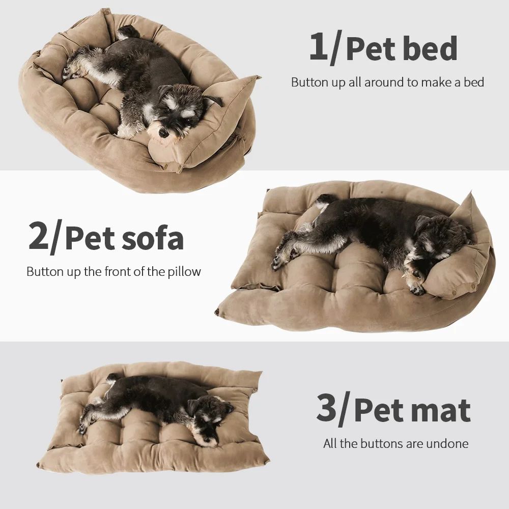 3-in-1 Multifunction Pet Bed Mat – Soft Warm Dog & Cat Sofa Cushion Nest