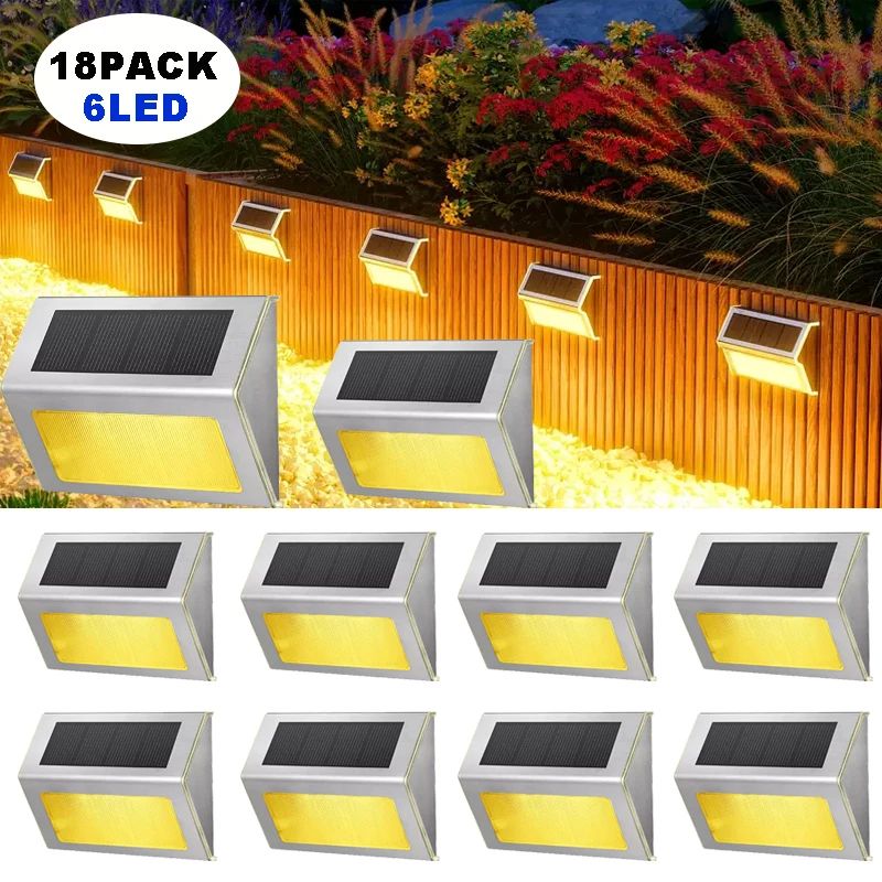 StepGlow Solar Stair Lights – Stainless Steel Outdoor Fence & Wall Lighting (6 LED)