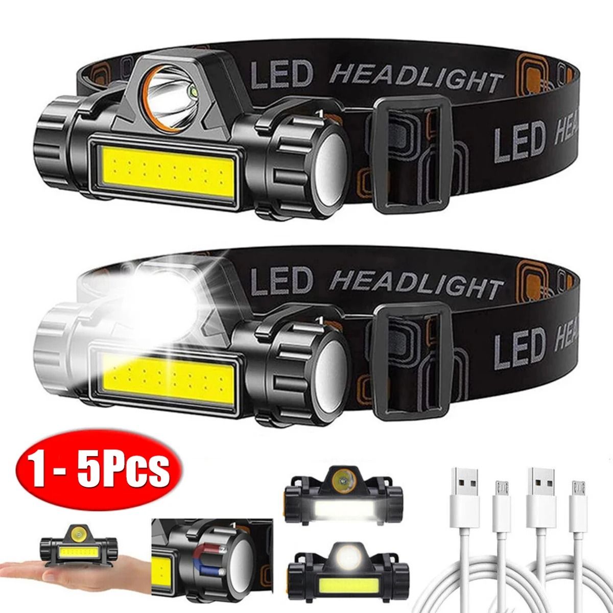 Rechargeable COB LED Headlamp with Magnetic Base for Outdoor Use
