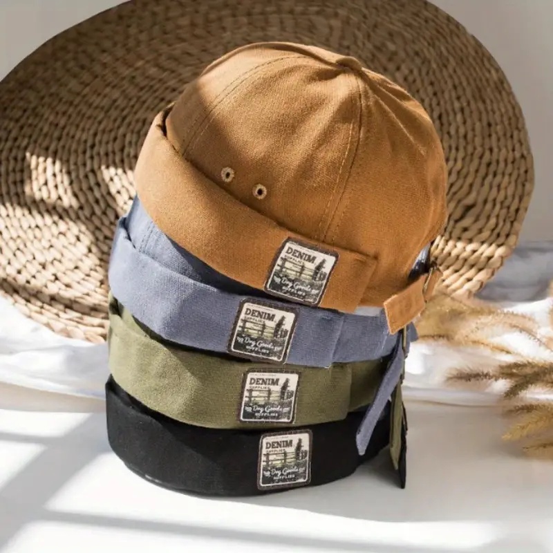 Brimless Hat Hip Hop, Dome Melon Cap, Vintage Landlord Hat Unisex, Solid Color Docker Cap, Skullies Beanie,Men Women cap