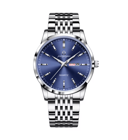 PENGAGAR Luxury Stainless Steel Quartz Watch for Men with Date and Week