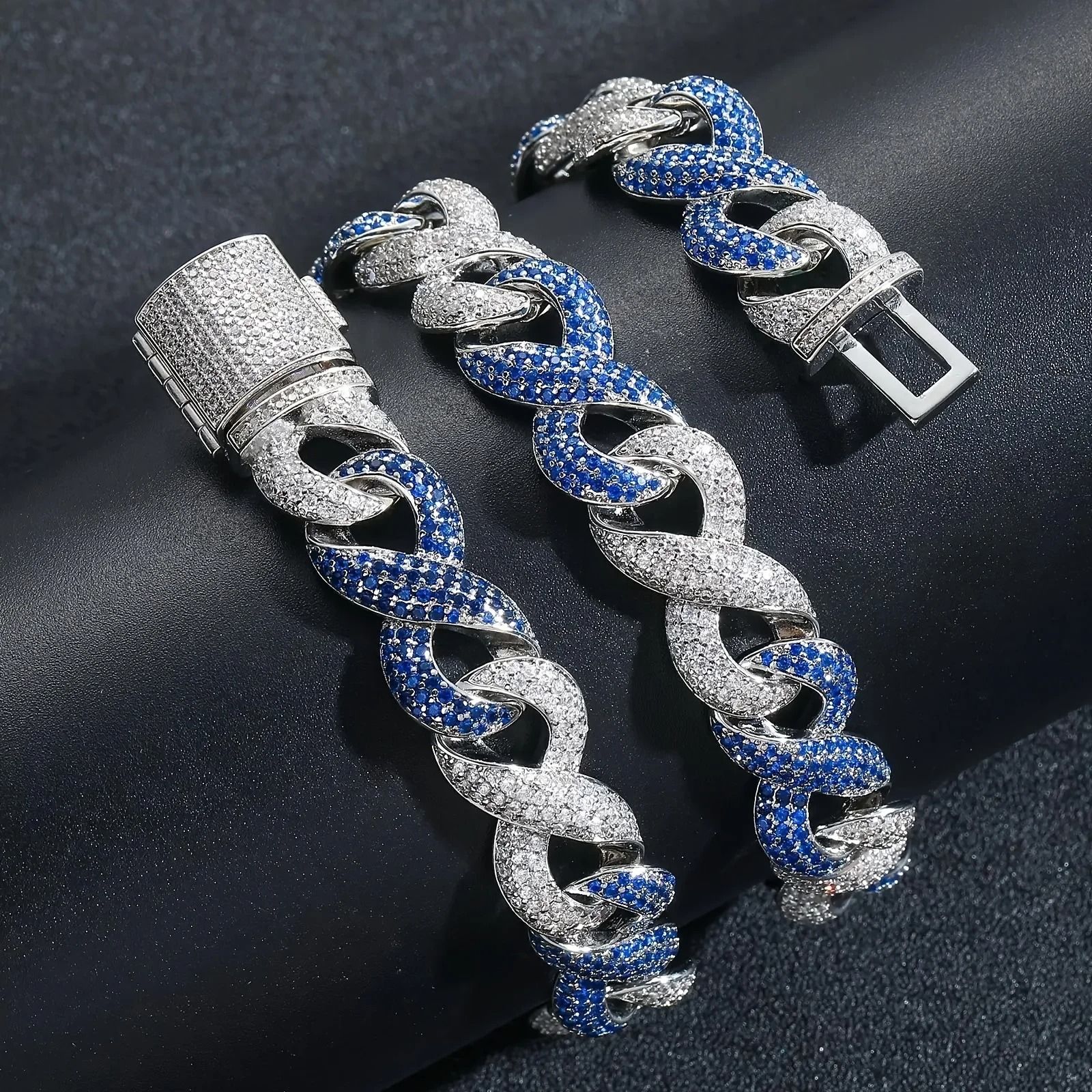 Moissanite Cuban Chain Necklace 14mm Wide Sterling Silver Mens Chain