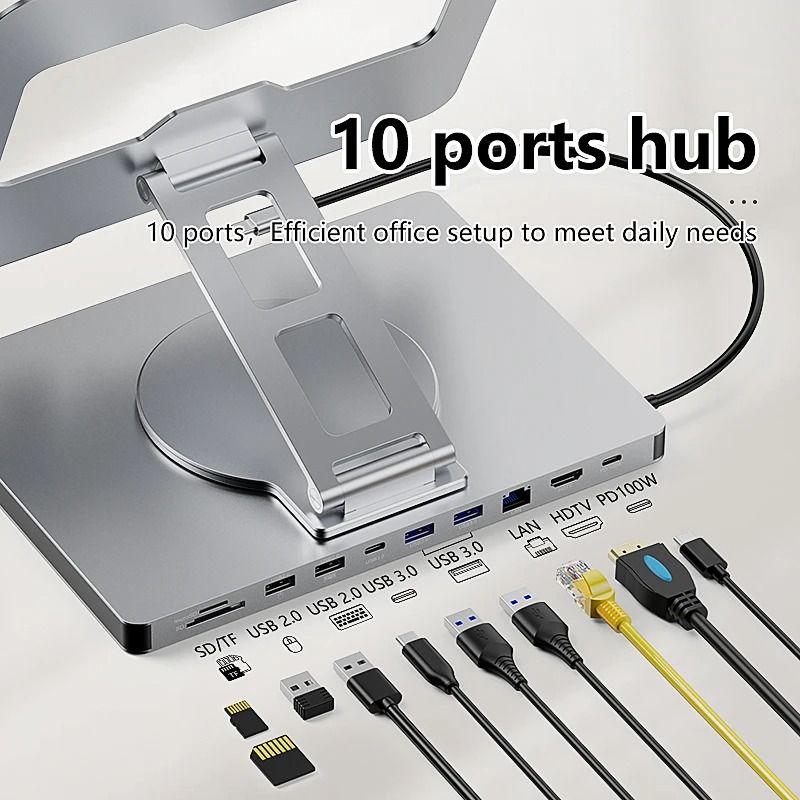 Blueendless 10 in 1 iPad Holder Docking Station with 4K USB C Hub