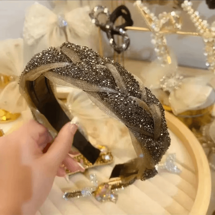 Elegant Black Gauze Rhinestone Headband