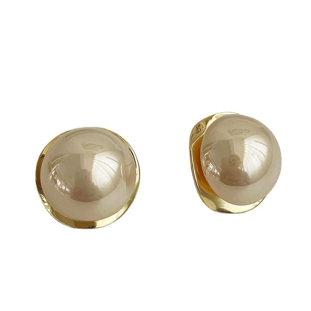 Elegant Gold Tone Pearl Stud Earrings