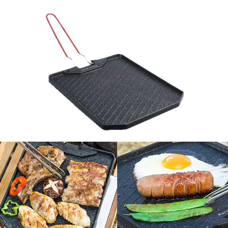 Portable Camping Grill Pan Non Stick Barbecue Pan for Cassette Stove Outdoor Cooking