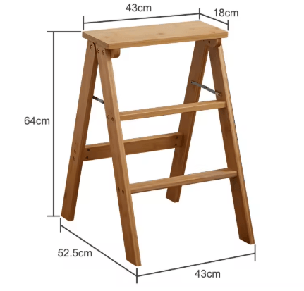 Solid Wood Folding Ladder Chair Thickened Wooden Step Stool and Folding Chair Natural Wood