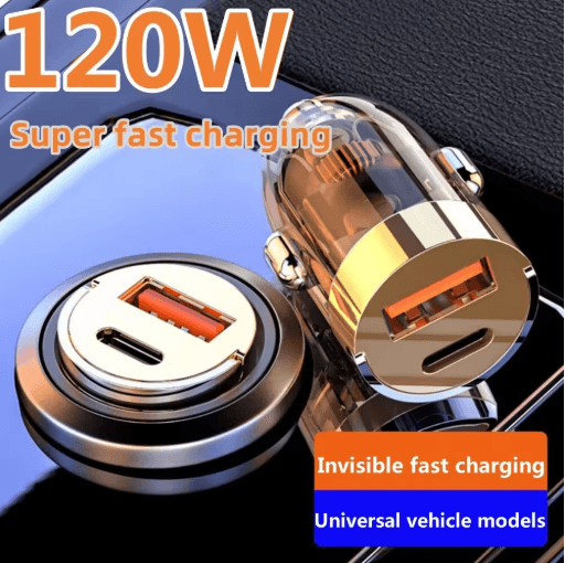 120W PD20W USB C Car Charger Mini Dual Port Fast Charging Adapter with Pull Ring