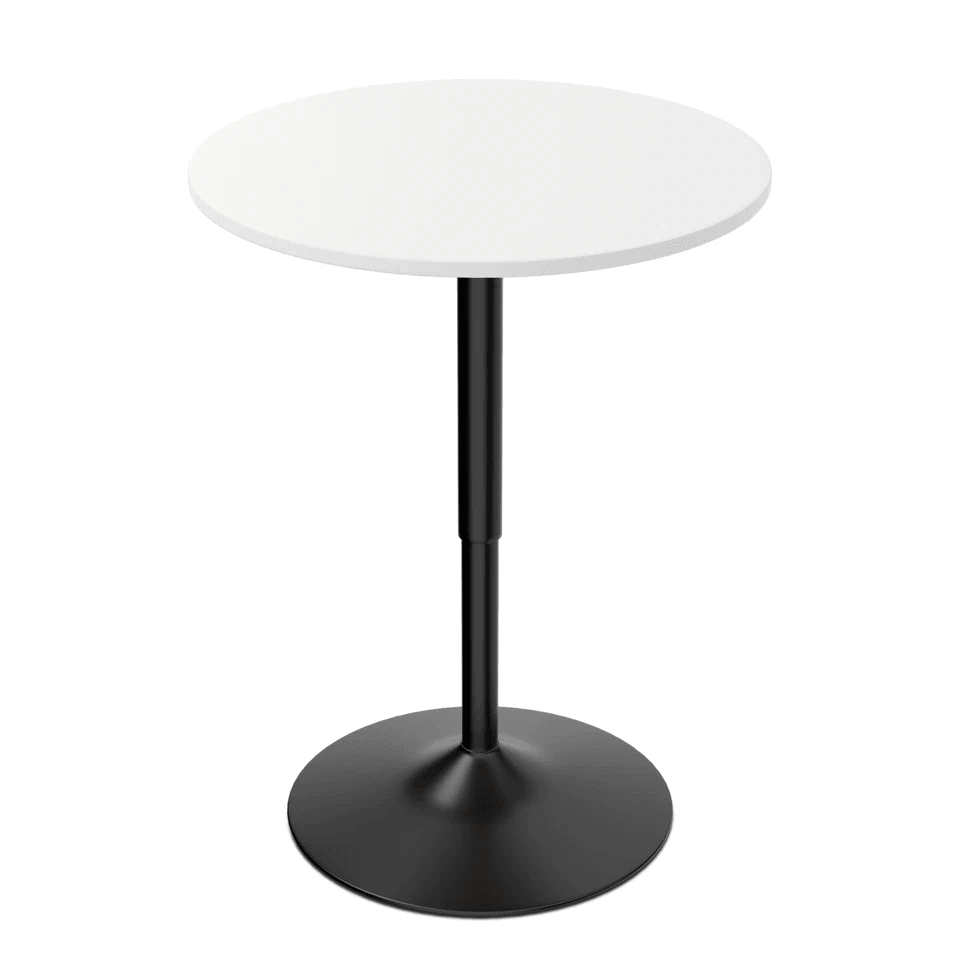 Adjustable Height Bar Table, White Wooden Round Top, Chrome Base for Pub, Kitchen & Patio