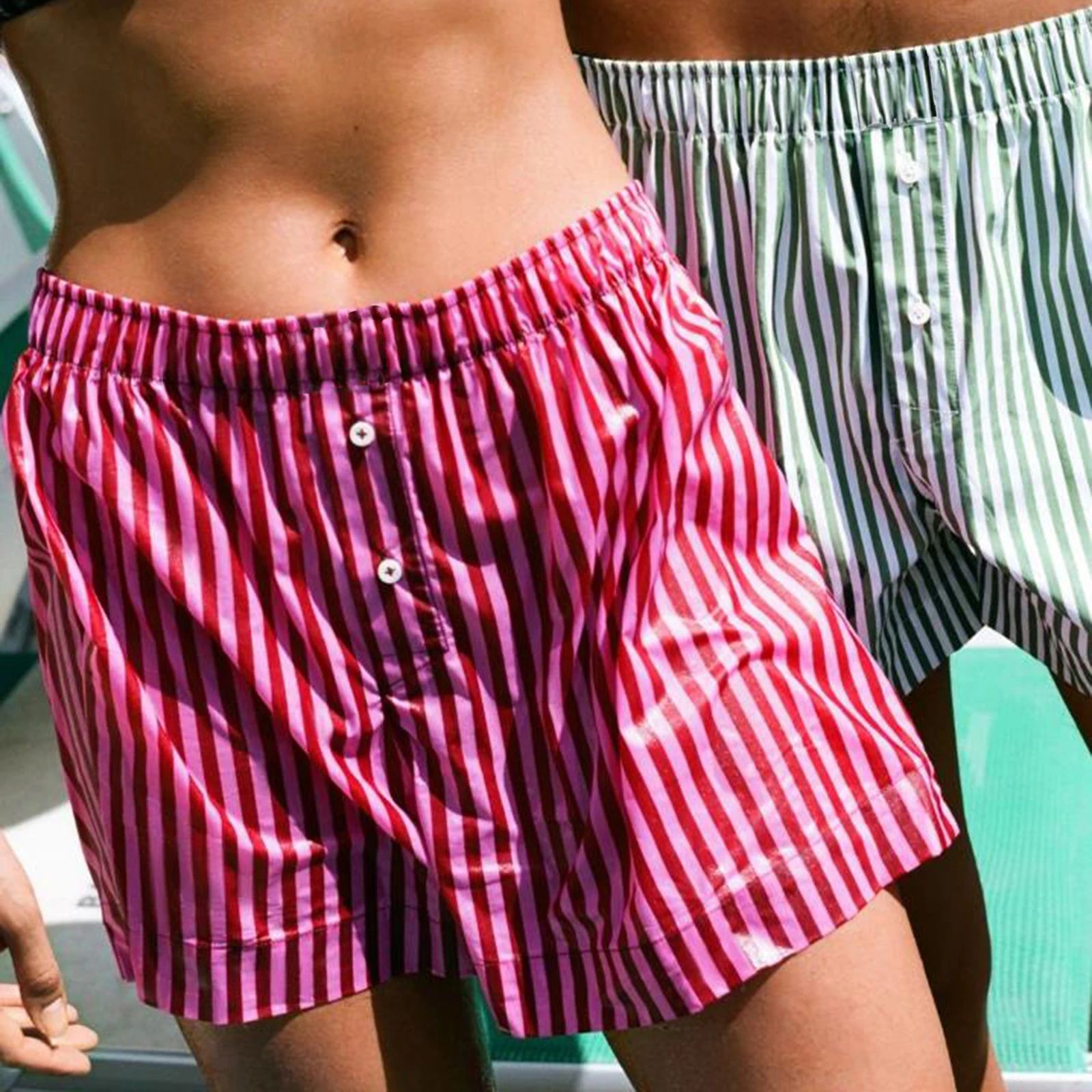 Women High Waist Vintage Striped Casual Summer Shorts