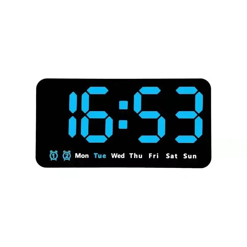 Voice Control Digital Wall Clock Large LED Display with Temperature and Dual Alarm