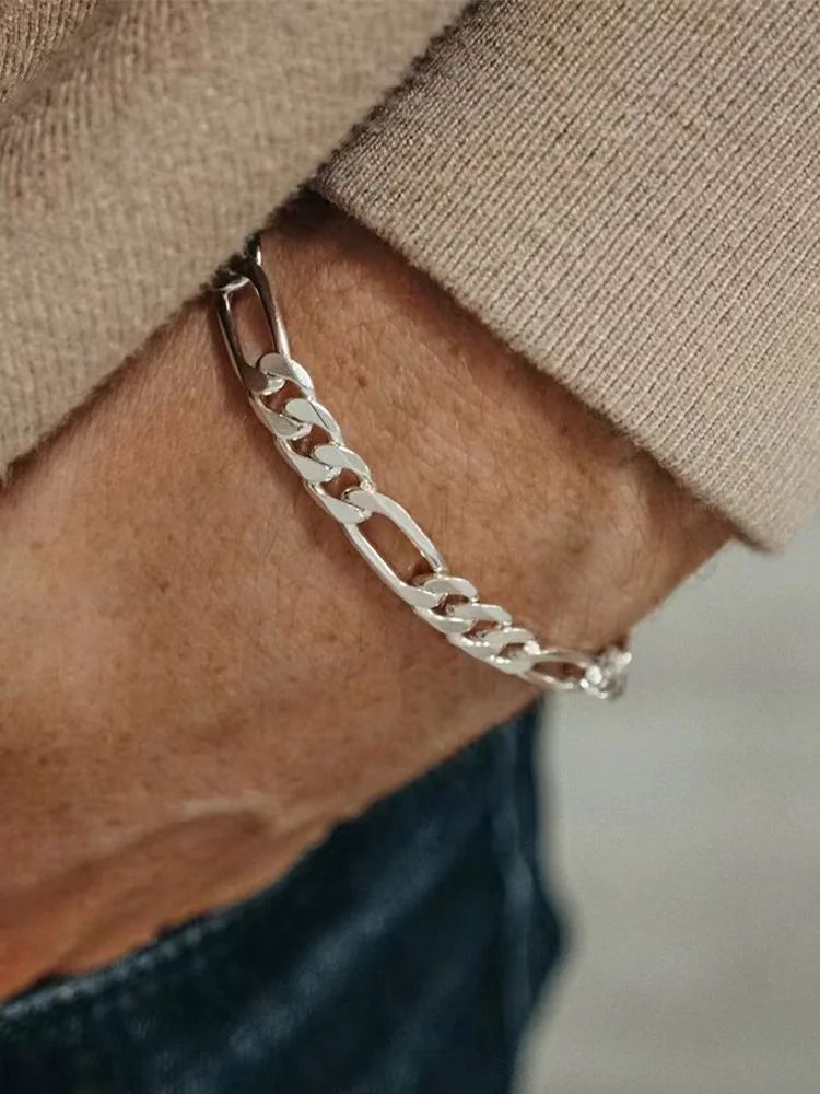 Classic 5mm Stainless Steel Figaro Chain Bracelet – Minimalist Silver Link Jewelry