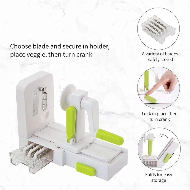 5-in-1 Professional Rotary Vegetable Spiralizer – Foldable Veggie Pasta & Spaghetti Maker