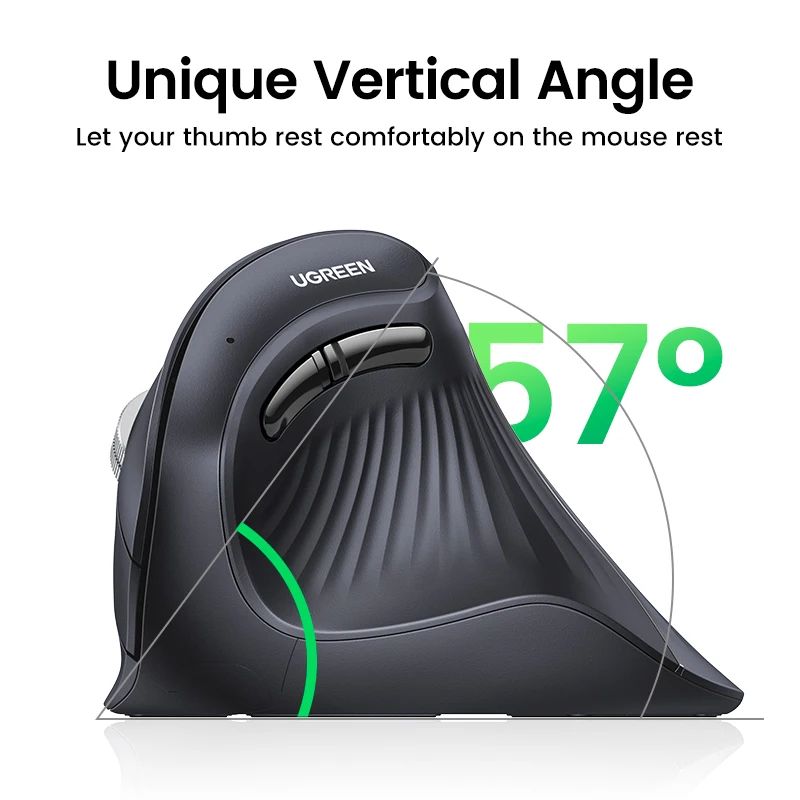 UGREEN wireless vertical mouse with Bluetooth 5.0 and 2.4G, 4000 DPI, 6 Silent Buttons for MacBook and PC