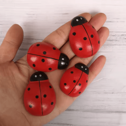 Wooden Ladybug Decor – Large Miniature Fairy Garden Ornament for DIY Crafts