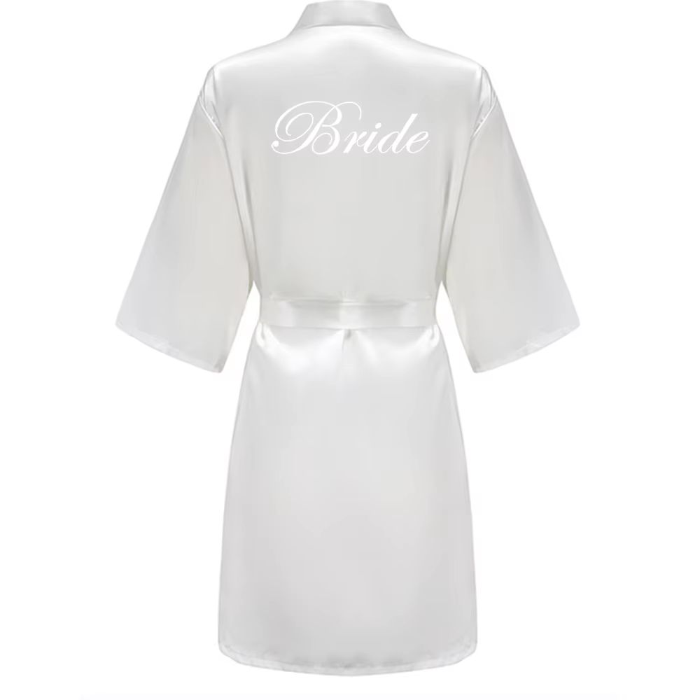 Grass Green Satin Bridal Party Robes With White Letter Bridesmaid Style