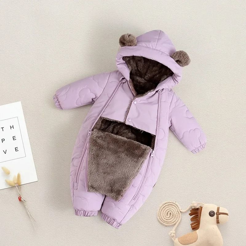 Thickened Fleece-Lined Bear Romper Snowsuit