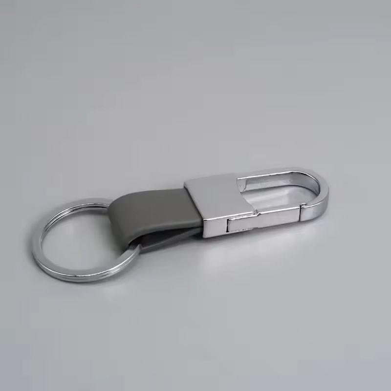 Custom Logo Leather & Metal Carabiner Keychain with Double Rings
