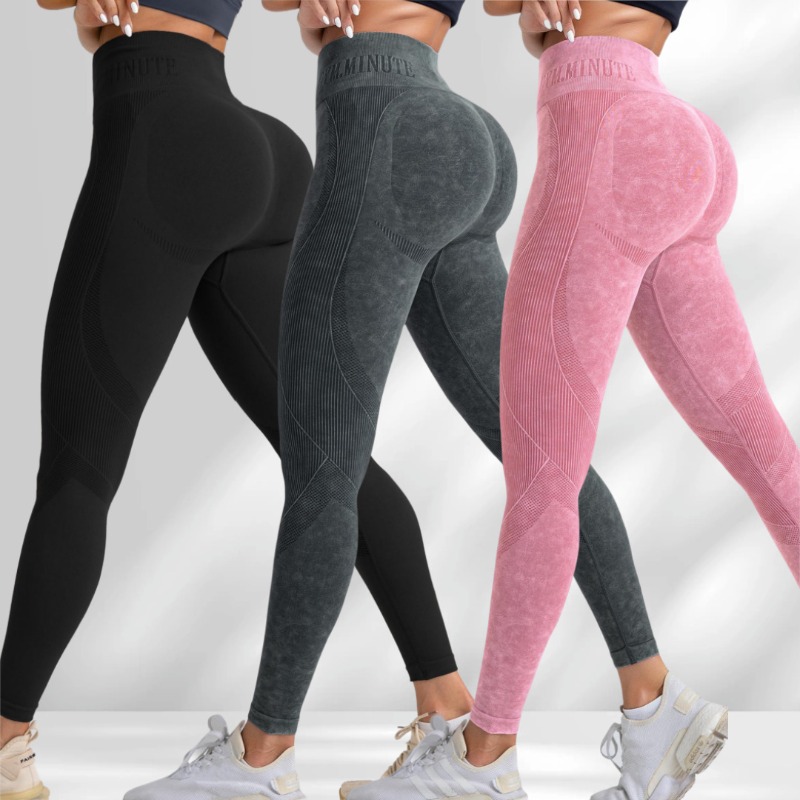 Hip Lifting Yoga Pants for Women, Seamless High Waist Exercise Leggings, Sand Washed Sports Tight