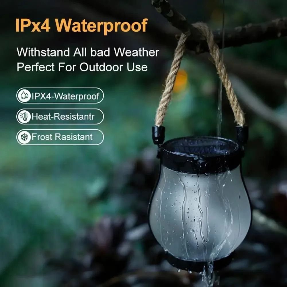 USB Rechargeable Solar Flame Camping Lantern 800 Lumens Waterproof Outdoor Hanging Light