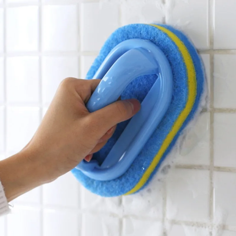 Multifunctional Household Cleaning Brush With Handle, Durable Scrubbing Sponge for Kitchen, Bathroom, Tub & Dish Soap