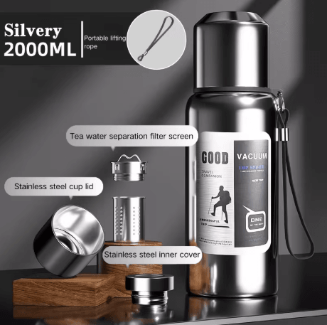 2000ml Stainless Steel Thermal Tumbler Large Capacity Insulated Water Bottle for Hot and Cold Travel