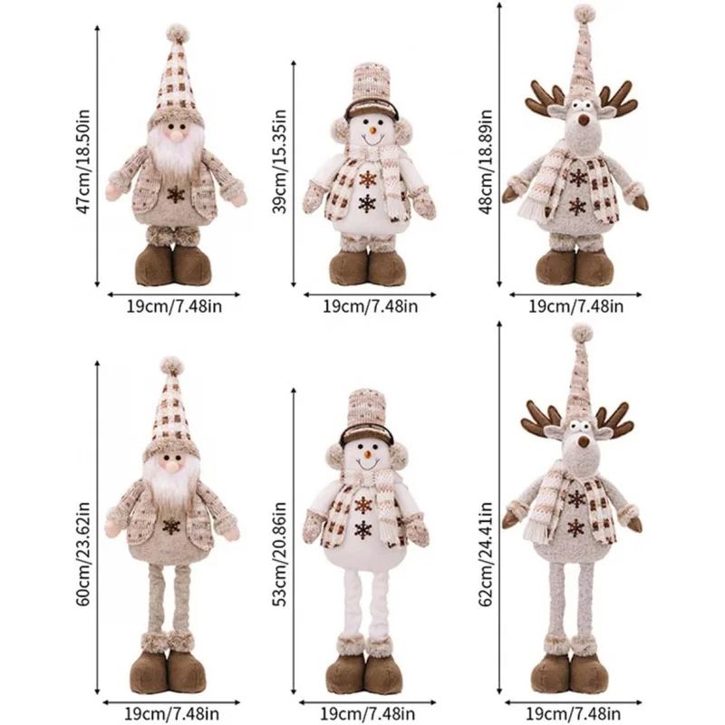 Adjustable Extendable Christmas Plush Dolls – Santa, Snowman & Reindeer Tabletop Decorations