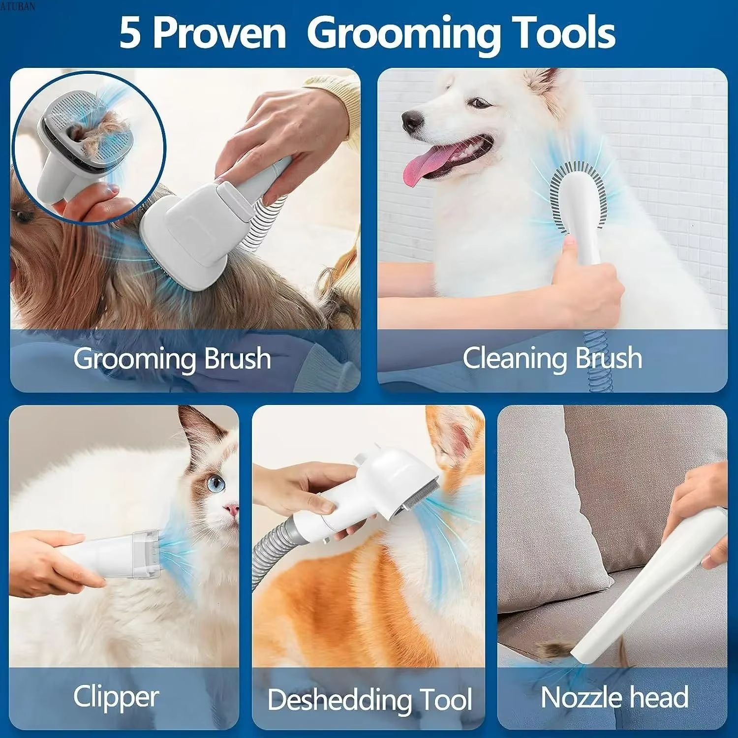Dog Grooming Vacuum and Pet Hair Grooming Kit – 2.3L Large Capacity with Brushes and Pet Vacuum Cleaner