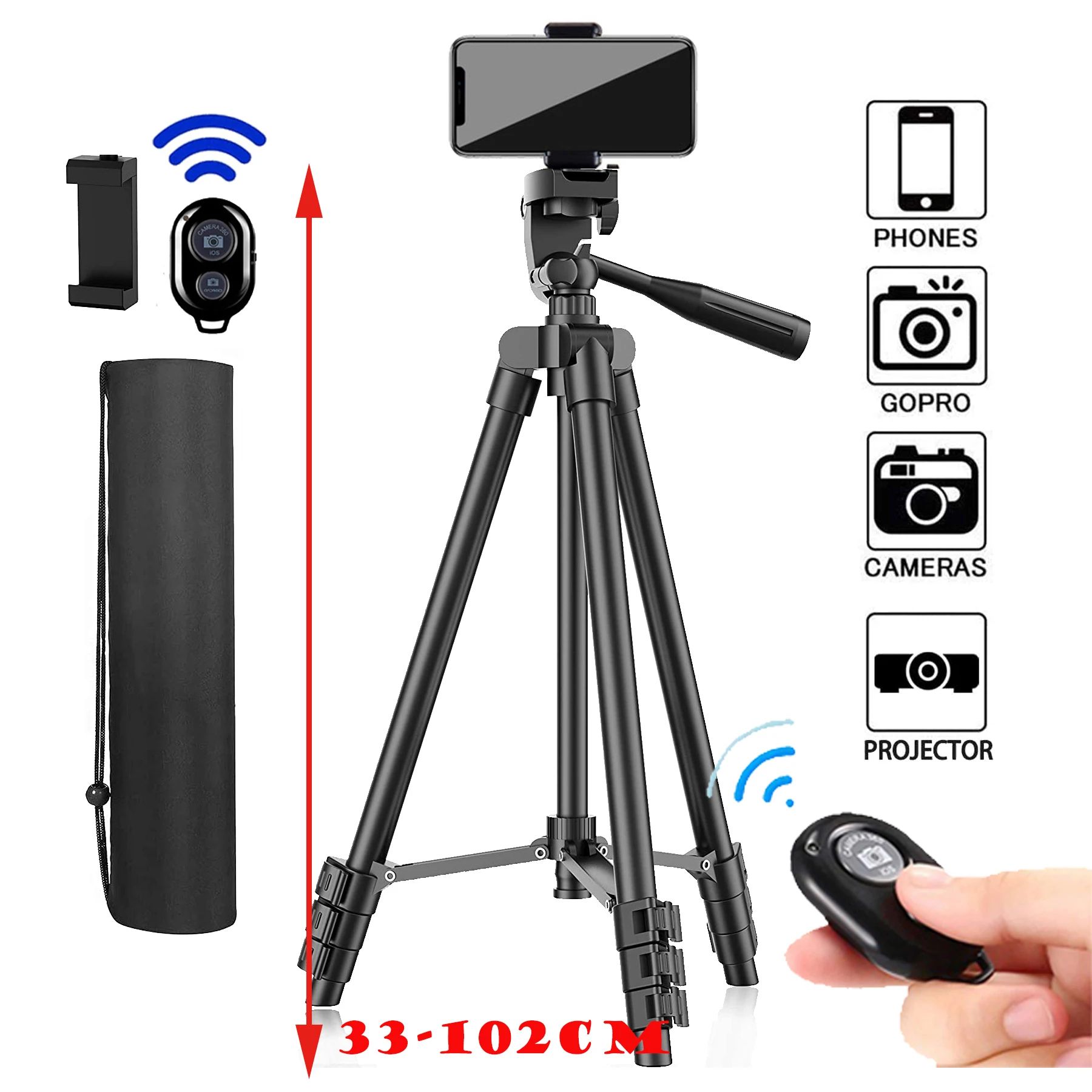 Lightweight Camera Tripod with Phone Holder