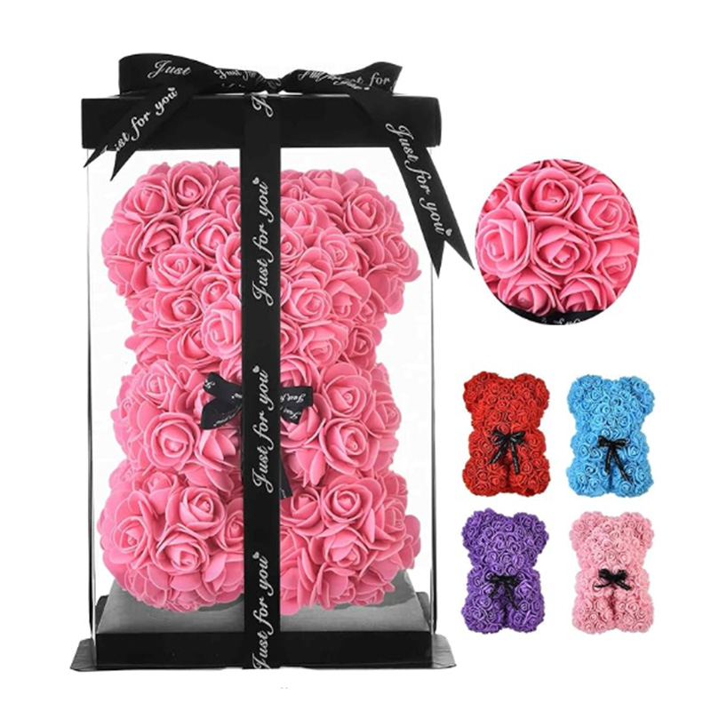 Artificial Teddy Rose Flower Bear with Box, Romantic Valentines Day Gift for Girlfriend, Women Anniversary Wedding Party