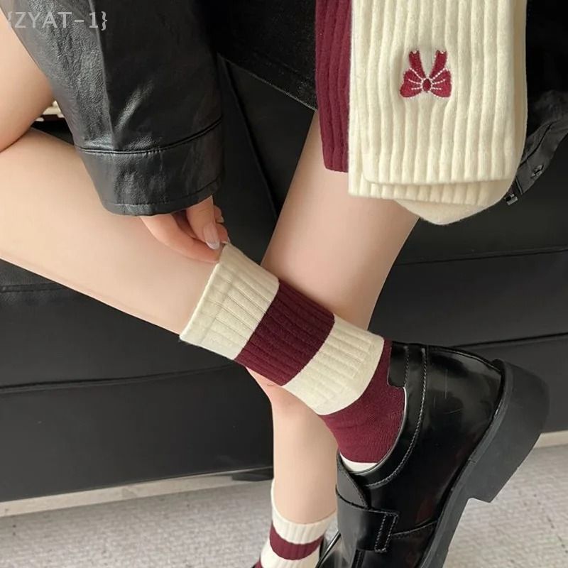 Cozy Cotton Knit Winter Socks Women Mid Calf Casual Warm Socks