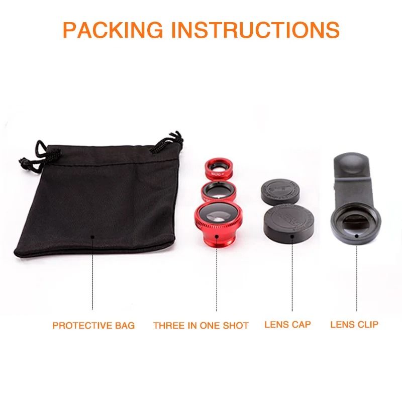 3 in 1 Phone Camera Lens Kit Fisheye Wide Angle and Macro with Clip