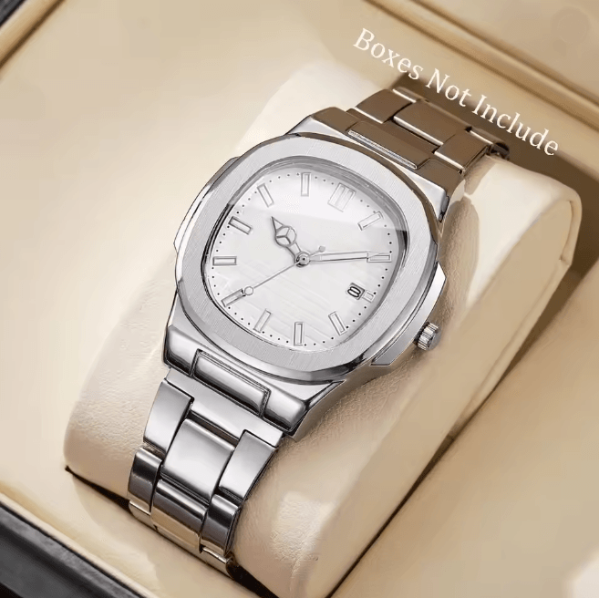 Luxury Square Dial Mens Quartz Watch Stainless Steel Business Style