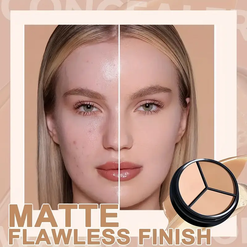 Makeup 3 Color, 3 in 1 Face Concealer, Perfect Concealer for Dark Circles, Blemishes, Contours Balm for All Skin Types