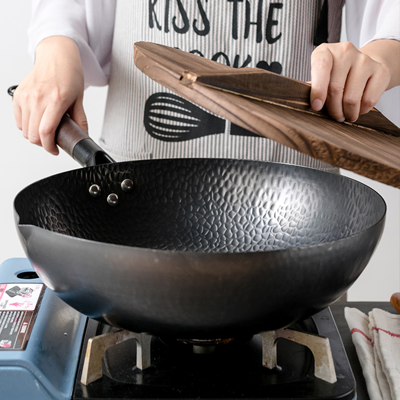 Pure Iron Wok Cast Iron Pan, Non-coated Pot, Gas and Induction Cooker, Wok Cookware Pan for Home Cooking