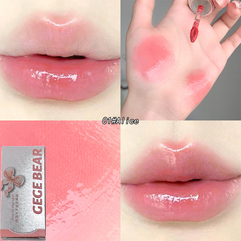 Cute Pink Lip Gloss Waterproof, Jelly Transparent Liquid Lipstick, Water Lip Tint Gift Set Makeup, Beauty Cosmetics