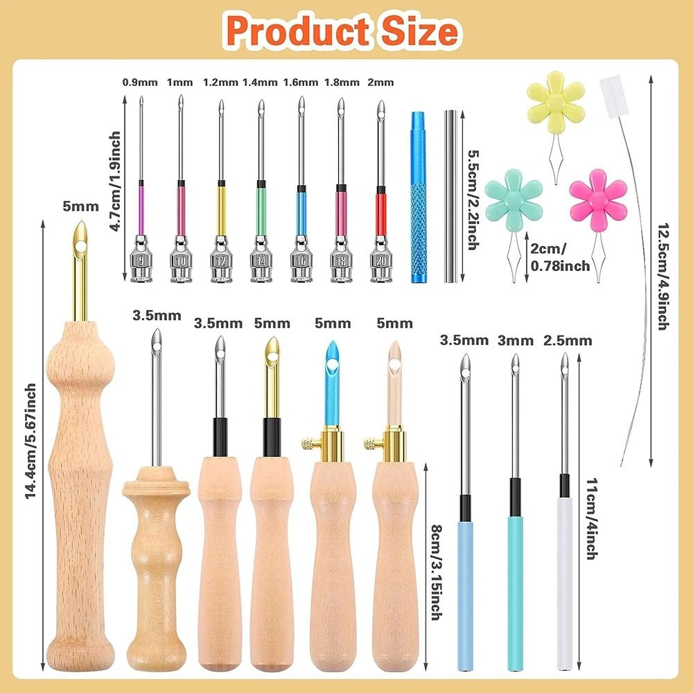 Embroidery Punch Needle Kit with 13 Tools and Wooden Handle