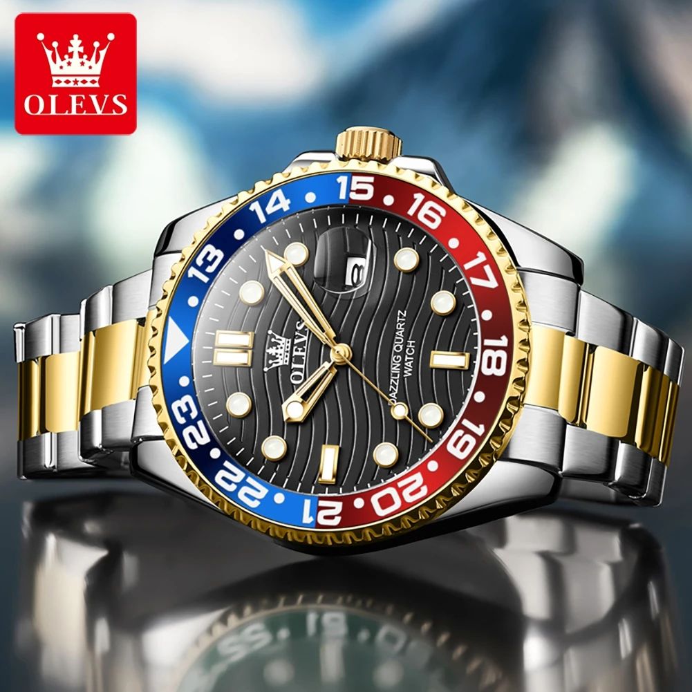 OLEVS 3610 Luxury Waterproof Stainless Steel Men's Quartz Watch with Luminous Calendar