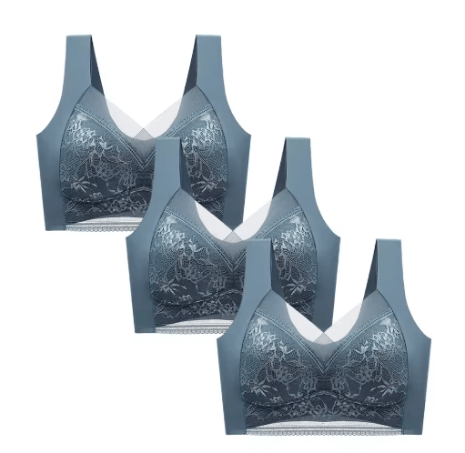 FallSweet 3-Piece Wireless Lace Push Up Deep V Bralette Set (L–5XL)