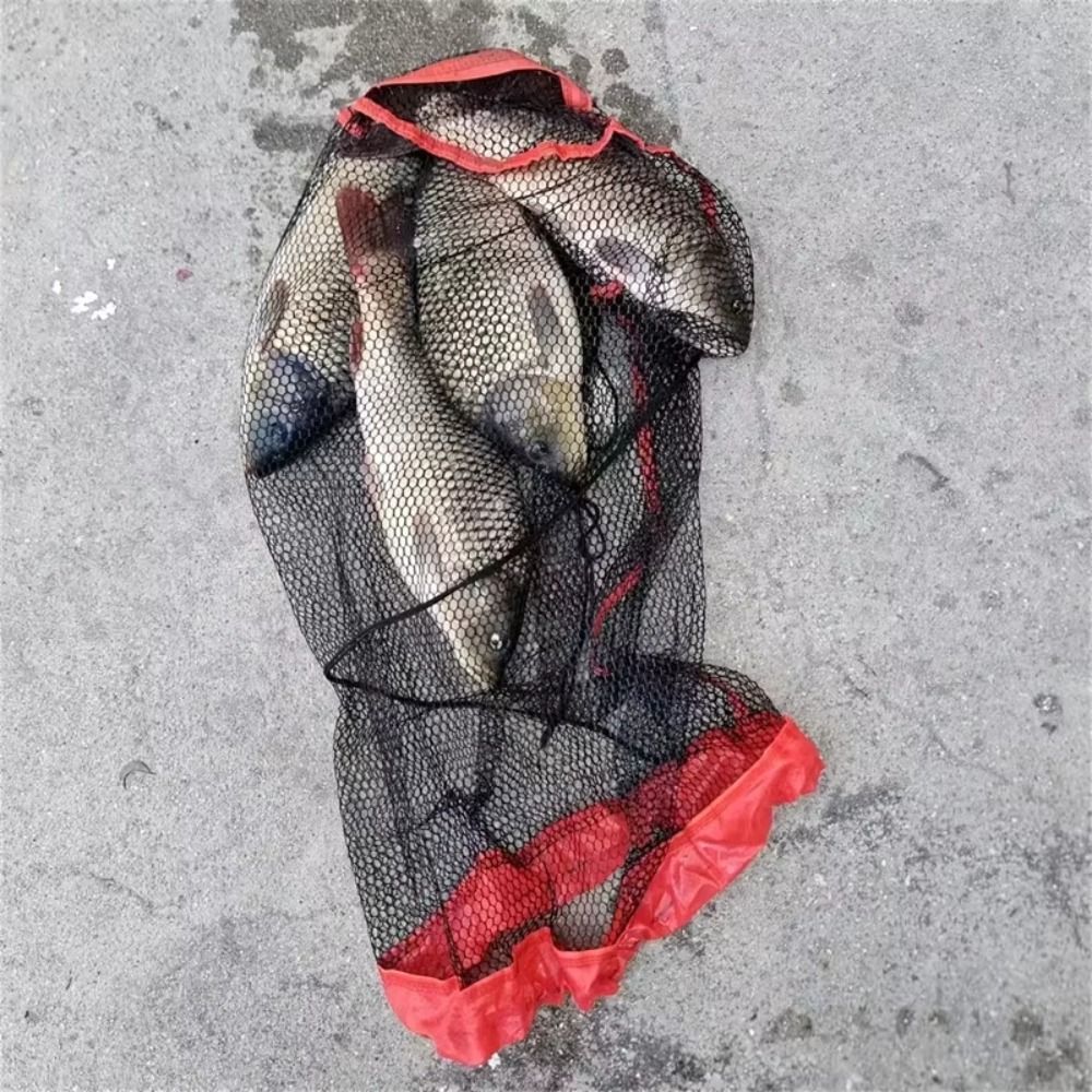 Small Grid Fishing Net Bag, Foldable Live Fish Nets, Nylon Mesh with Drawstring