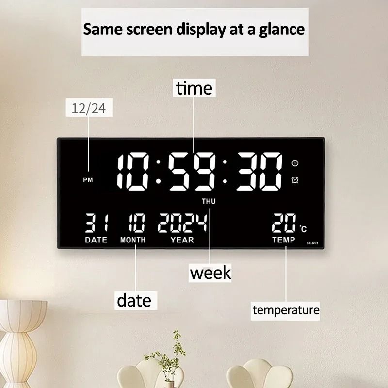 Digital Large Wall Clock Alarm Temperature Date Calendar Display 8 Sets of Alarm Clocks 14'' Electronic LED Clock Plug i