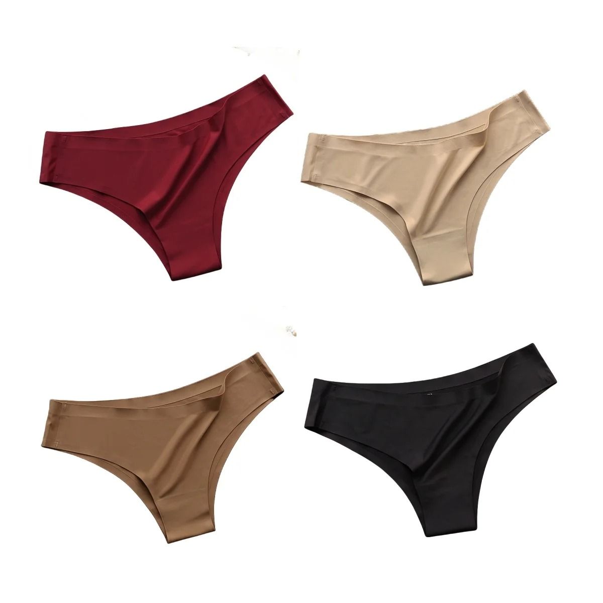 Seamless Ice Silk Low Waist Thong Panties Set of 4
