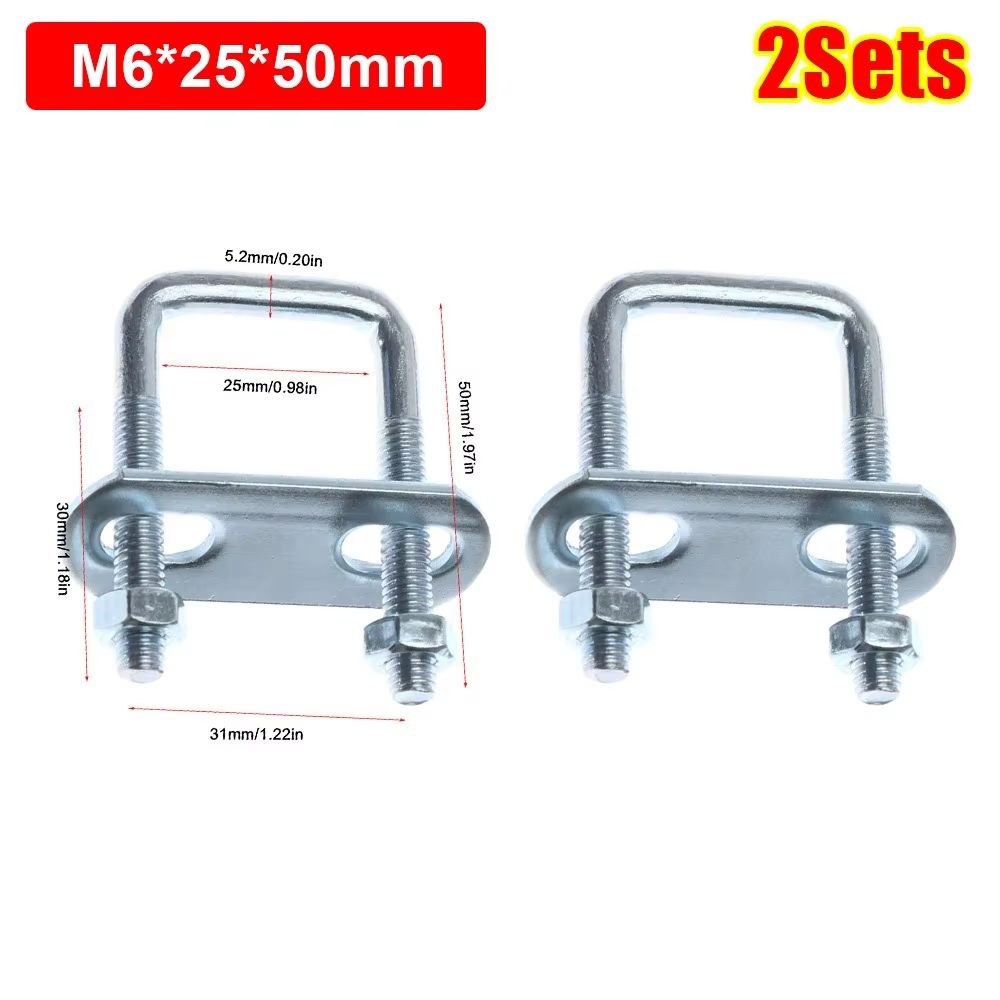 2 Sets M6 Iron Square U-Bolt Right-Angle Screw Clamp with Baffle