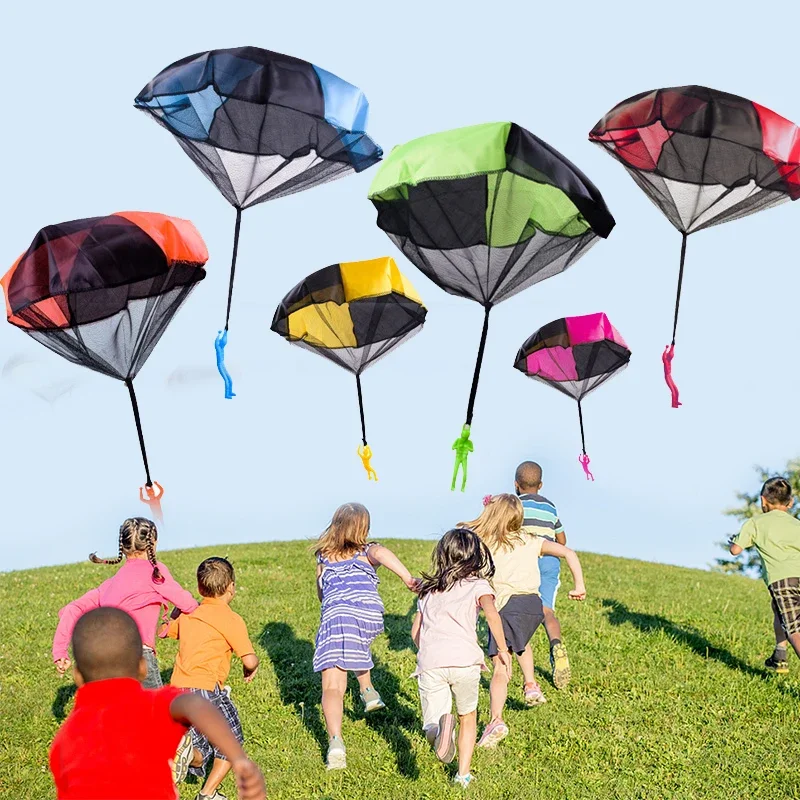 Funny Outdoor Kids Parachute Toy with Mini Soldier Figurines for Fun Flying Games