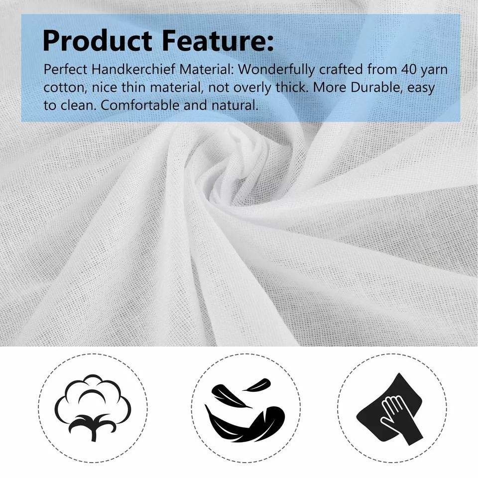 White Cotton Men Handkerchiefs, Vintage Square Hanky Pocket Lot Set for Gentlemen, Reusable Soft Hankies Gift